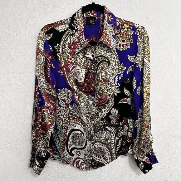 Roberto Just Cavalli VTG Floral  Elegant Vibrant Silk Blouse Shirt Rare 46 (10) - Picture 1 of 11